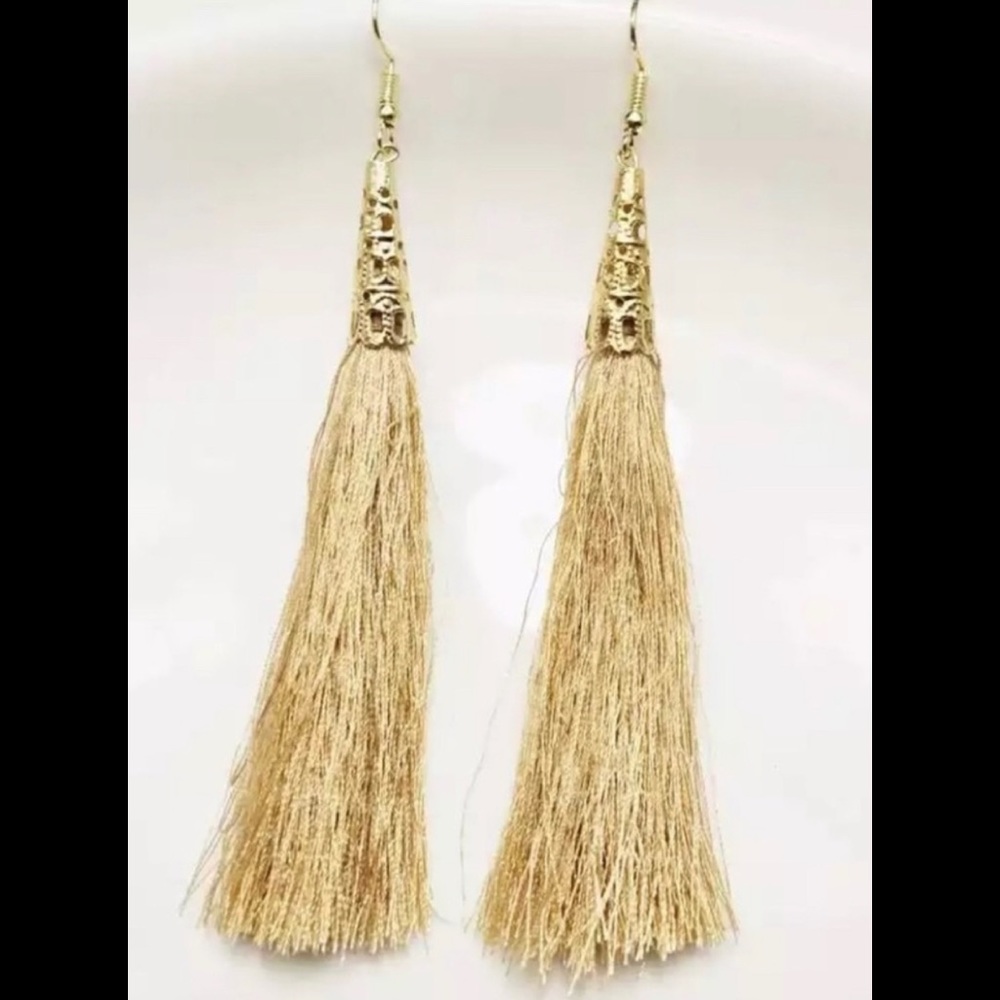 Tan and Gold Tassel Earrings